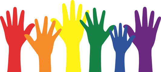 Silhouette of rainbow colored hands. LGBT concept.	