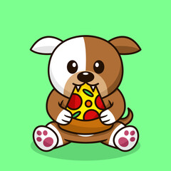 Vector illustration of premium cute dog eating pizza