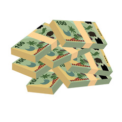 Kina Vector Illustration. Papua New Guinea money set bundle banknotes. Paper money 100 PGK. Flat style. Isolated on white background. Simple minimal design.