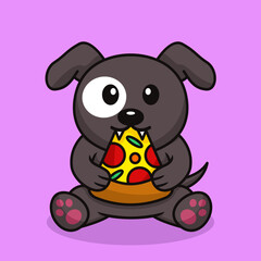 Vector illustration of premium cute dog eating pizza