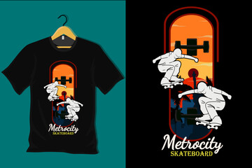 Metro City Skateboard Retro Vintage T Shirt design