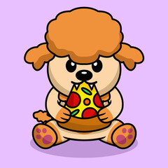 Vector illustration of premium cute dog eating pizza