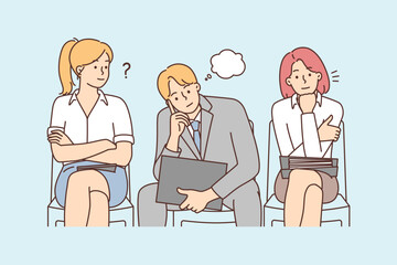 Diverse people in line waiting for interview 