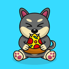 Vector illustration of premium cute dog eating pizza