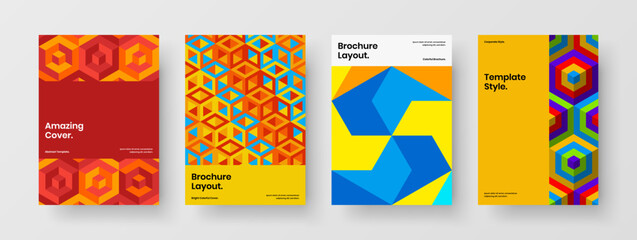 Simple mosaic hexagons handbill concept composition. Modern annual report design vector template set.