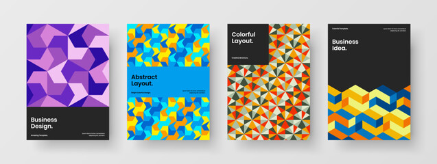Obraz premium Bright geometric pattern poster illustration set. Modern postcard vector design template bundle.