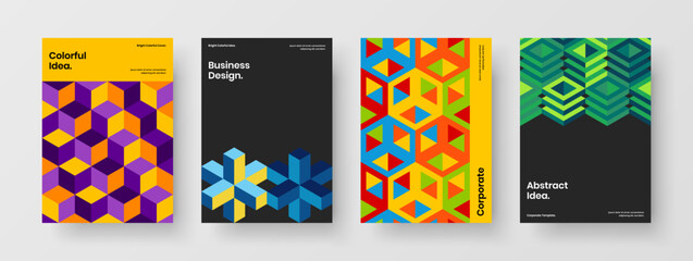 Multicolored mosaic shapes catalog cover template set. Creative company identity vector design concept collection.