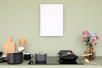 Picture mockup frame in a living room, 3d rendered illustration.