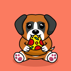Fototapeta na wymiar Vector illustration of premium cute dog eating pizza