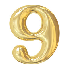 3d golden font number 9