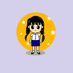 vector cute Thai student long hair girl in uniform suit illustration