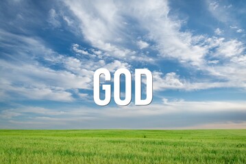 GOD - word on the background of the sky with clouds.