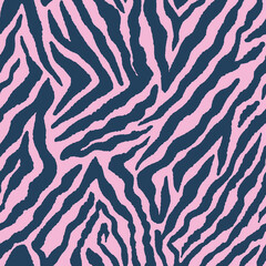 Seamless pattern with tiger stripes or zebra skin. African animal print. Trendy modern print for fabric, wallpaper, packaging paper, backgrounds and decor. Vector hand drawn illustration.