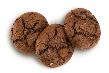 chocolate cookies isolated on white background with full depth of field. Top view. Flat lay