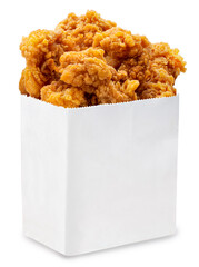 Crispy Fried Chicken isolated on white background, Fried chicken in paper bucket on white With...