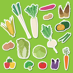  .野菜　食材　カラーアイコン　イラスト　白枠　シールスタイル