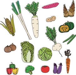 野菜　食材　カラーアイコン　イラスト　線画枠