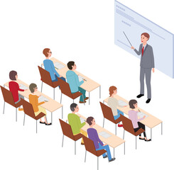アイソメ　講師と生徒　塾　スクール　セミナー