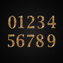 Gold numbers with endings made of golden ribbons isolated on transparent background. Vector decorative design elements
