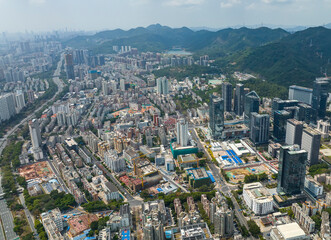 Fototapeta premium ShenZhen downtown, Futian district. Aerial view of Skyline in Shenzhen city in China in SHENZHEN.