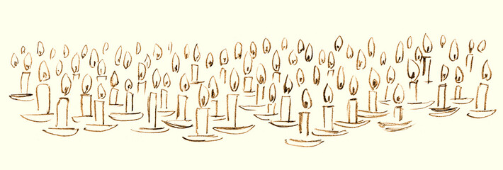 Lots of glowing candles. Pencil drawing