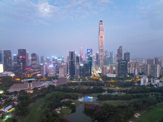 Obraz premium Aerial view of Skyline in Shenzhen city CBD night in China