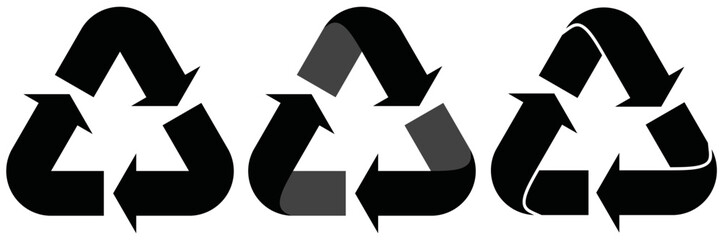 Set of black recycling signs, arrow icons isolated on white background, Recycling symbol with Recycling environmental symbols. Recycling sign. vector illustration
