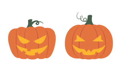 Halloween pumpkins isolated on white background. Vector. 