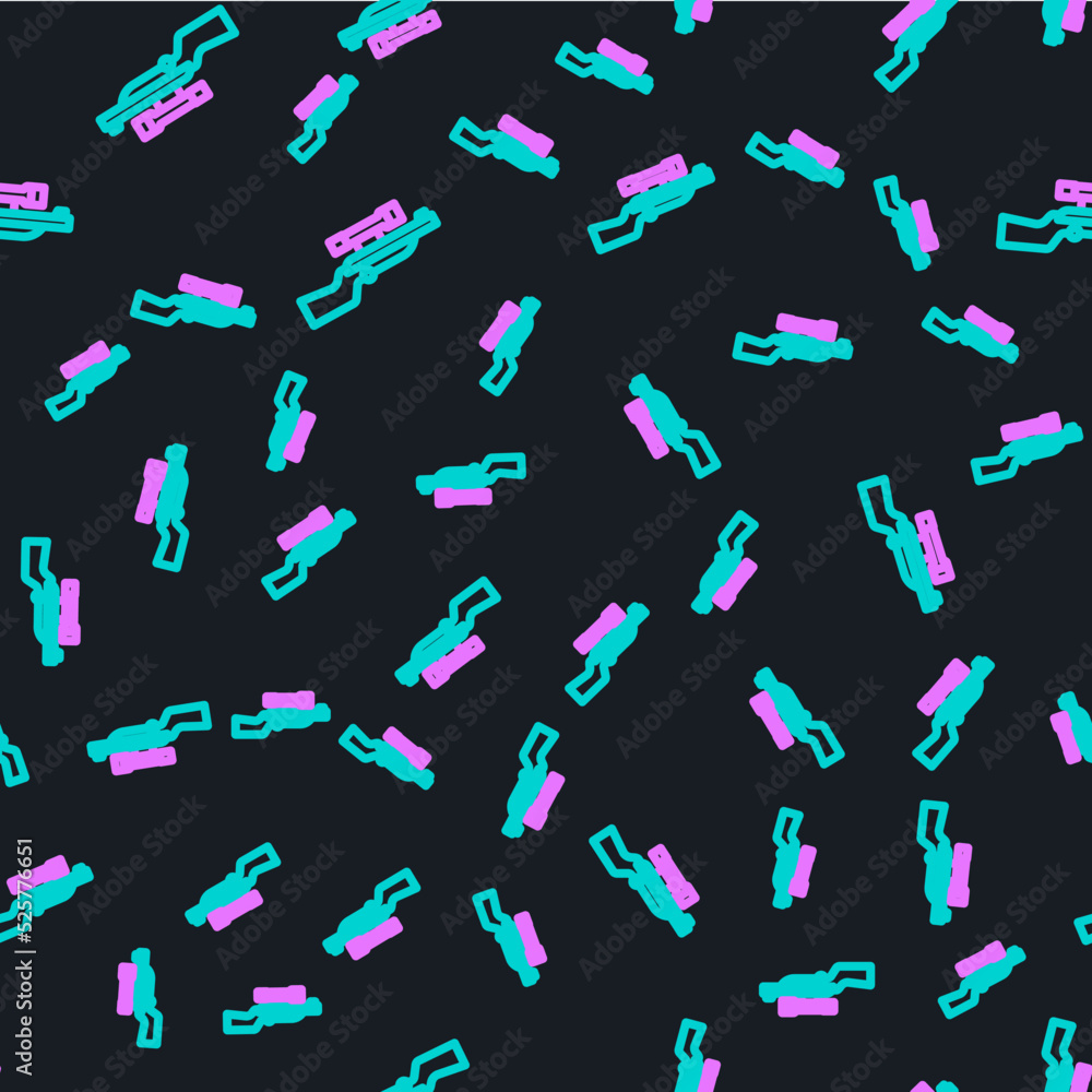 Poster line sniper rifle with scope icon isolated seamless pattern on black background. vector