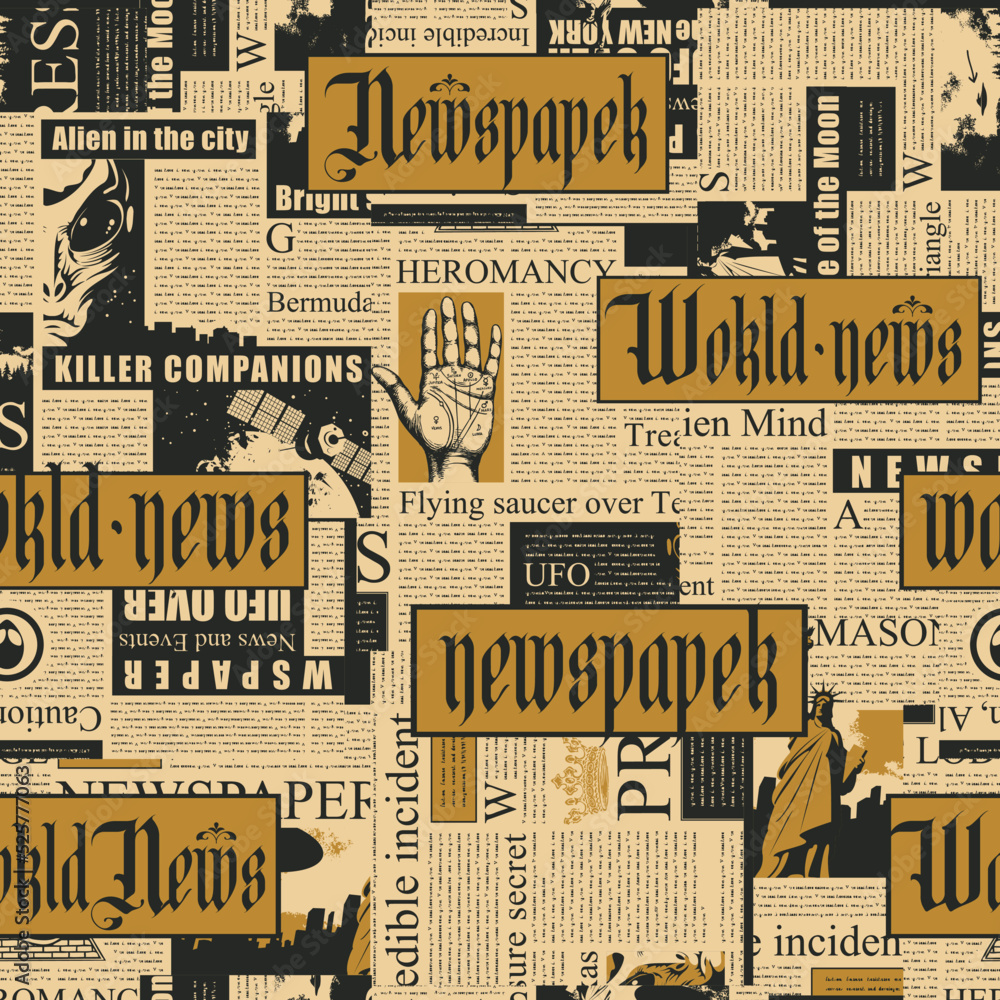 Poster seamless pattern with a collage of newspaper clippings. abstract background with unreadable text, ti