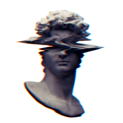 Foto op Canvas Digital offset CMYK offset misprint mode illustration of classical male head bust sculpture from 3D rendering in the style of corrupted modern glitch art graphics isolated on black background. © Rrose Selavy