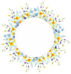 Wildflowers frame. Watercolor clipart