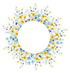 Wildflowers frame. Watercolor clipart