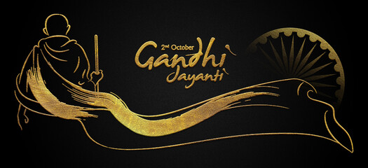 2nd october mahatma gandhi jayanti golden hindi design poster - obrazy, fototapety, plakaty