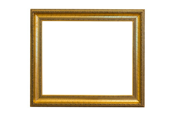 Fototapeta premium Antique frame for photos or paintings in gold color, highlighted on a white background. Rectangular horizontal. Blank for the designer.