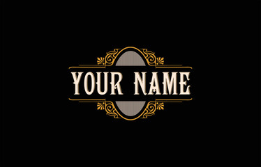 Fototapeta premium Vintage badge logo with floral ornament concept