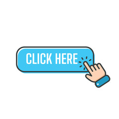 Hand cursor vector icon with blue click button. Click here for links to websites.