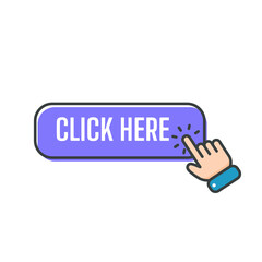 Hand cursor vector icon with blue click button. Click here for links to websites.