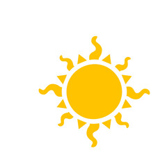 Vector cartoon yellow sun Shining light rays to heat the summer. Isolated on white background