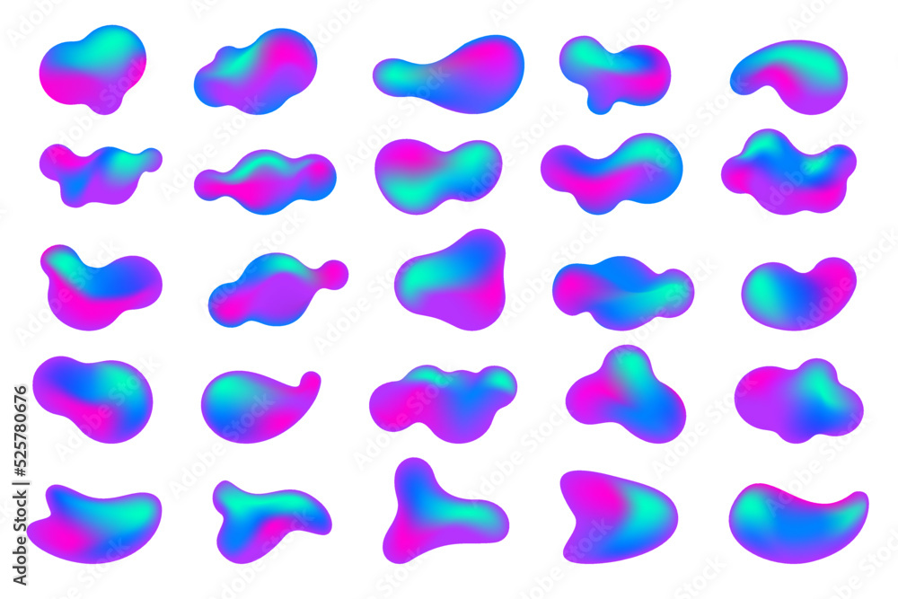 Poster gradient blop shapes set. abstract organic random forms. liquid fluid backgrounds. amoeba bubbles an