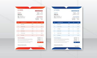 Minimal Corporate Business Invoice design template, vector illustration bill form price invoice. Creative invoice template business stationery design payment agreement design