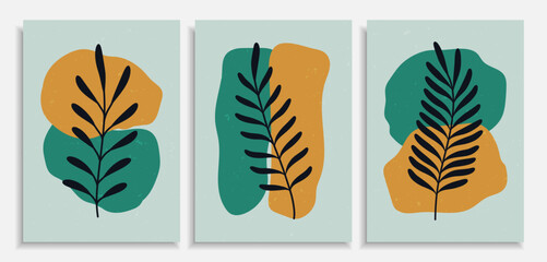 Abstract Contemporary mid century modern Floral leaves boho poster template. Aesthetic Modern Art Minimal and natural flower compositions for postcard cover wallpaper wall art home decor