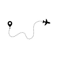 Airplane routes. Travel vector icon. Travel from start point and dotted line tracing.