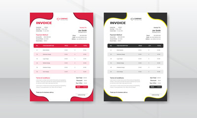 Unique and modern abstract gradient style business invoice template with color variation vector invoice layout template paper sheet include accounting, price, tax, and quantity.