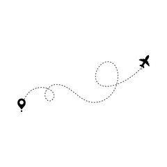 Airplane routes. Travel vector icon. Travel from start point and dotted line tracing.