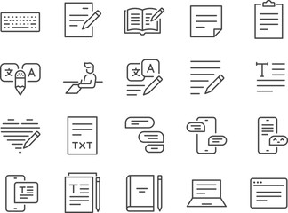 Text icon set. Included the icons as  Write Review, Creative Article Writing, Internet Content Editing , and more. - 525782010