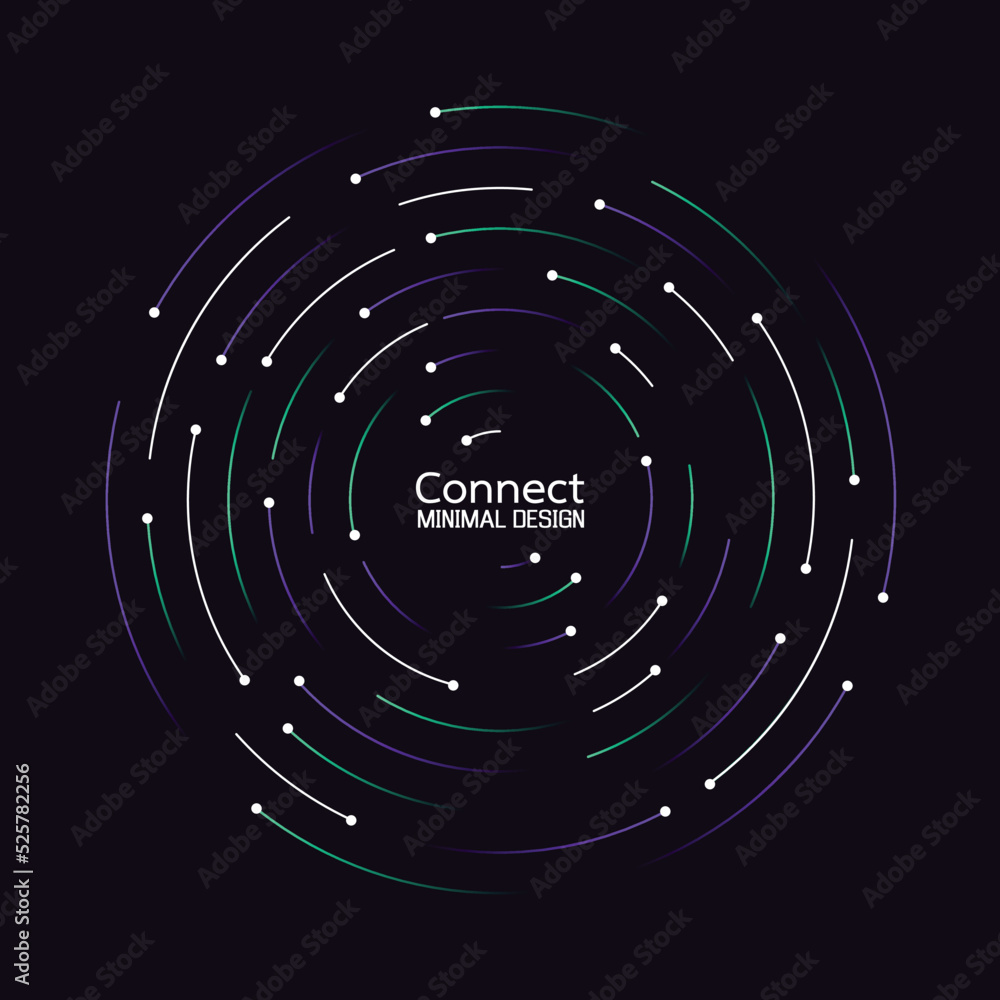Poster data flow technology network connection. abstract radial vortex circular trail background. icon logo
