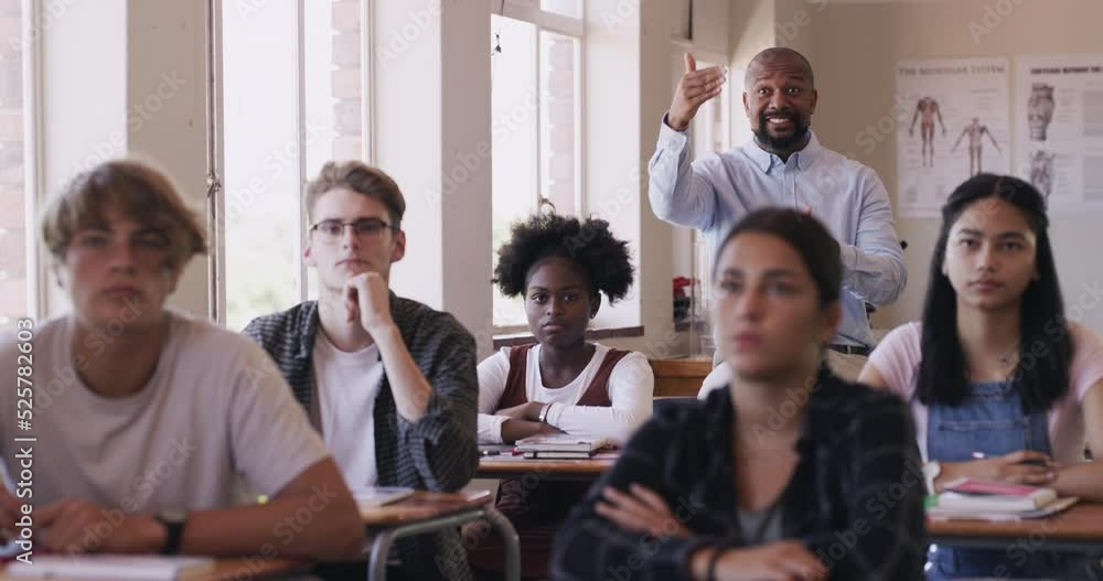 Poster education, learning and a teacher in a classroom of students listening in class. a professor teachin