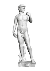 Low poly model of the statue of David isolated on a white background. Front view. 3D. Vector illustration.