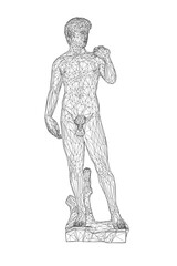Wireframe of statue of David from black lines isolated on white background. Front view. 3D. Vector illustration.